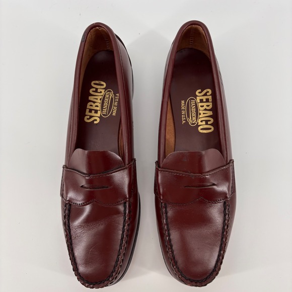 Vtg Sebago Penny Loafers Burgundy Leather Handsewn Made in USA Women's 8.5 AA - Picture 2 of 8